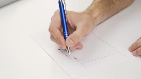 Close up of hand drawing, sketch an object to be crafted, architectural drawing. Stock Footage 138047991