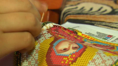 Close-up Of Hand Embroidery Pattern Stock Footage 38748089