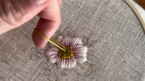 Close up of hand embroidery process, texture and textile details. Stock Footage 335193793