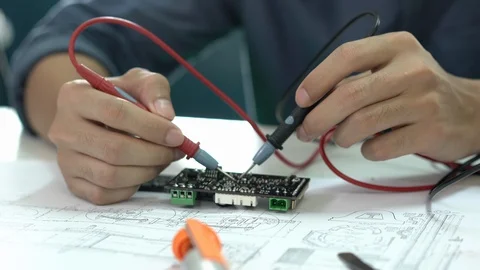 Close-up of hand engineer design and developing microchip of robot in lab. Stock Footage 112987480