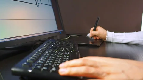 Close up of the hand of a engineer editing scheme in CAD system 스톡 동영상 67220106