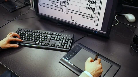 Close up of the hand of a engineer editing scheme in CAD system Video stock 67223734