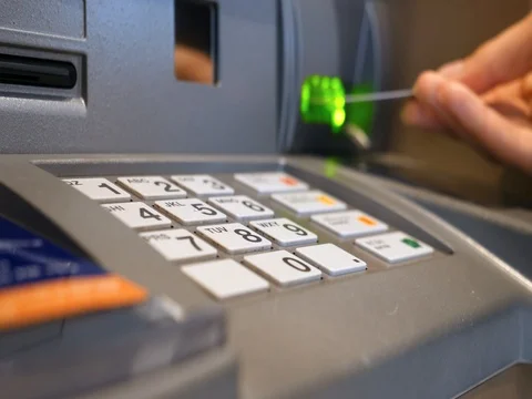 Close Up Of Hand Entering Pin Pass Code On Atm Bank Machine Keypad Stock Footage 82589739