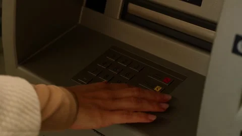 Close-up of hand entering PIN pass code on ATM bank machine keypad Stock Footage 261151015