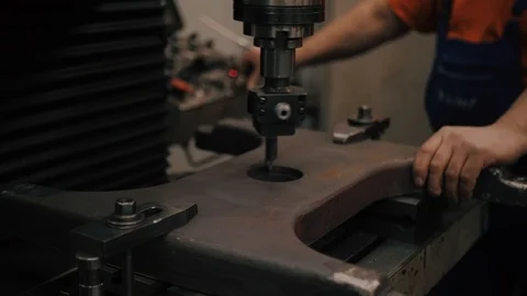 Close up hand heavy industrial worker is working on metal work factory process Stock Footage 105081492