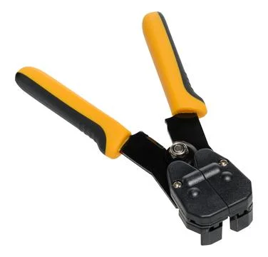 Close up of hand held wire stripper tool with yellow and black handles plac.. Stock Photos