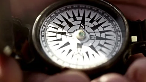 Close up of hand holding compass. Man is holding compass in hand for naviga.. Stock Footage 257869475