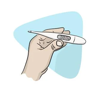 Close-up hand holding digital thermometer  hand drawn with black lines Stock Illustration