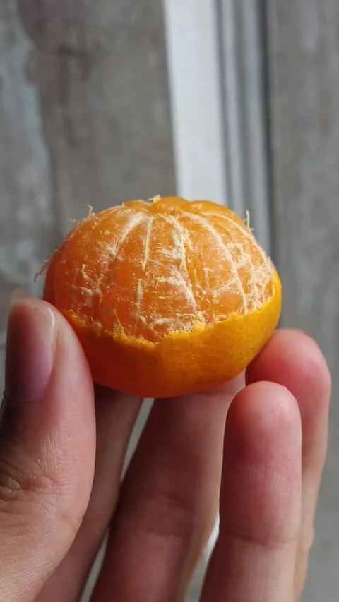 Close Up Of Hand Holding A Half Peeled Mandarin Orange Stock Footage 331991765