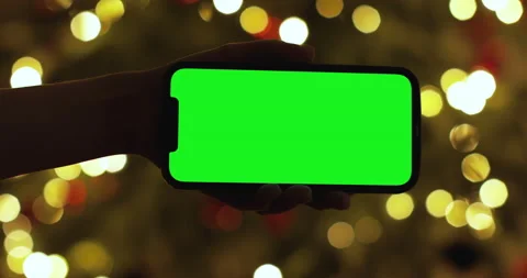 Close up hand holding iPhone 12 Pro Max with a horizontal landscape green screen Stock Footage 146290762