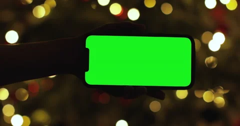 Close up hand holding iPhone 12 Pro Max with a horizontal landscape green screen Stock Footage 146290970