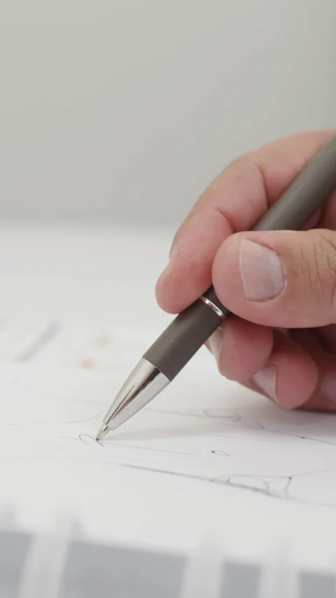 Close-up of a hand holding a pen and outlining on paper Stock Footage 345703464