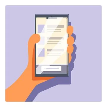 Close up hand holding smartphone reading news feed scrolling social media Stock Illustration