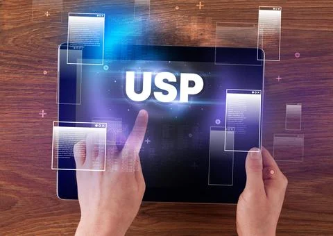 Close-up of a hand holding tablet Foto stock