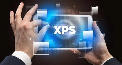 Close-up of a hand holding tablet Stock Photos