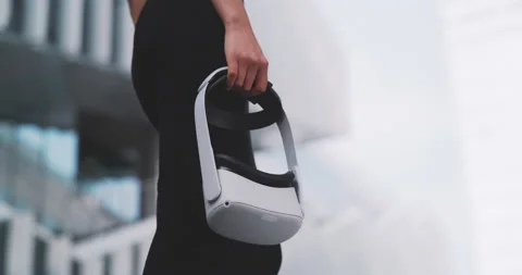 Close up of a hand holding vr goggles Stock Footage 201677306