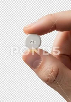 Close-up of hand holding zinc tablet, immunity booster PSD Template