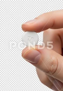 Close-up of hand holding zinc tablet, immune system support PSD Template