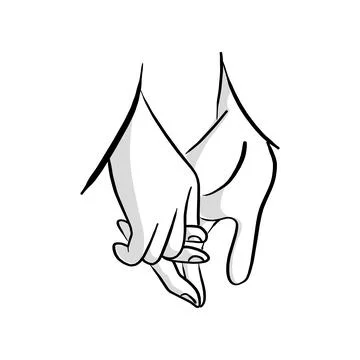 Close-up hand of lovers holding vector illustration sketch hand drawn with bl Stock Illustration
