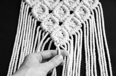 Close-up of hand made macrame texture pattern. Stock Photos