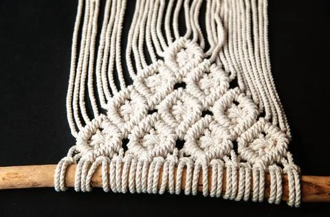 Close-up of hand made macrame texture pattern. Handmade macrame 100 cotton Stock Photos