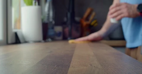 Close up hand of man cleaning table Stock Footage 264584642
