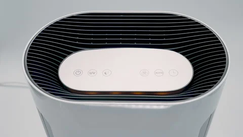 Close-up hand of man open air purifier. Stock Footage 326021112