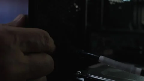 Close Up Hand of Man Pressing Computer Power Button. Stock Footage 325011836