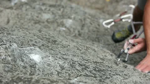 Close up of a hand of a man rock climbing in nature Stock Footage 27793423