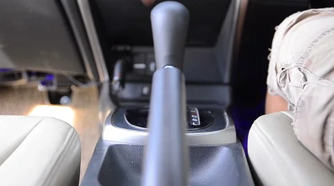 Close up hand of man using automatic transmission on car 002 Video stock 67226496
