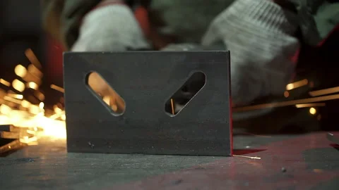 Close up of Hand man work wearing gloves while Grinding metal Stock Footage 157115139