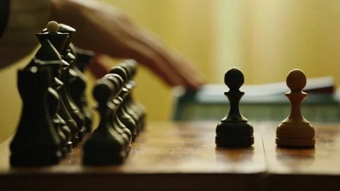 Close Up of a Hand Moving Black Pawn and Pressing Chess Clock Vídeos de archivo 346104692
