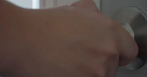 Close up of hand open the door knobs of white door. Man hand open door knob. 스톡 동영상 156440845