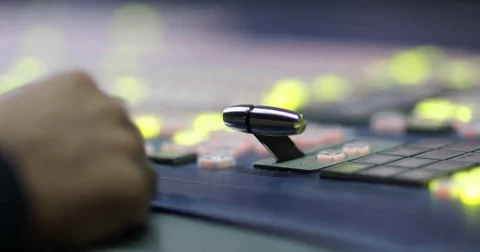 Close-up of hand operating TV control room technology Video stock 82122446