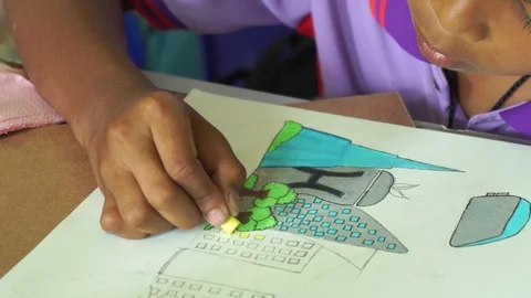 Close up hand paint  on  book 스톡 동영상 106577160