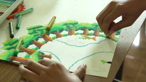 Close up hand paint  on  book Stock Footage 106577305