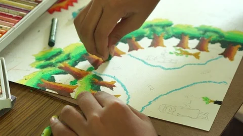 Close up hand paint  on  book Stock Footage 106577444