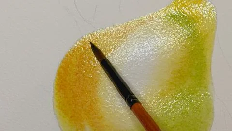 Close-up of a hand-painted pear Stock-Fotos
