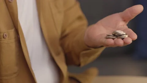 Close-up hand plan, concept of holding money in hand. Stock Footage 148628223