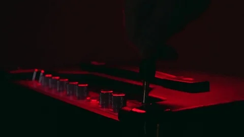 Close up of Hand Plug In and Out Aux and Switch On and Off of Amplifier Vídeos de archivo 124087119