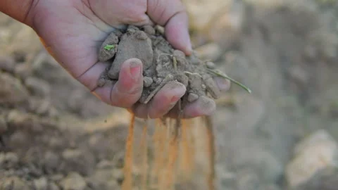 Close up of hand pouring dry soil, agriculture and environment concept Stock Footage 326705633