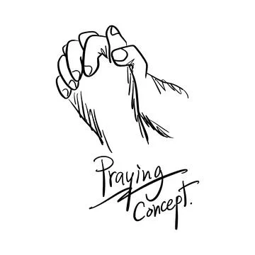 Close-up hand praying vector illustration sketch hand drawn with black lines Stock Illustration