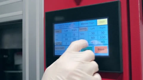 Close-up. The hand presses the buttons on the control panel of the CNC machine Stock Footage 171775346