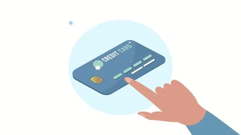 Close-up of hand pressing button on a blue credit card with chip for paymen.. Stock Footage 333719238