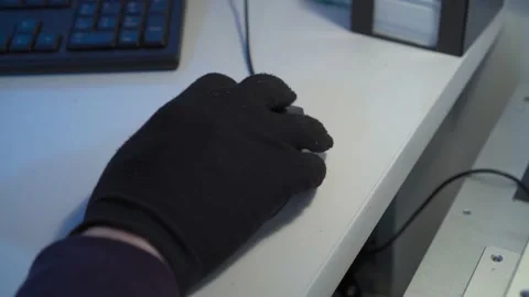 Close-up hand of production process operator, holding and moving wired computer Stock-Footage 204036649