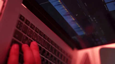 Close up the hand of programming and coding technology. Hand of video editor Stock Footage 130919295