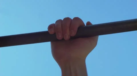 Close up of hand Pull Up Bar Training at Outdoor. Stock Footage 47966363