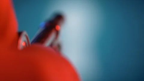 Close Up Of Hand Putting Key Into A Door. Unlocking A Door Orange And Blue Light Stock Footage 123062475