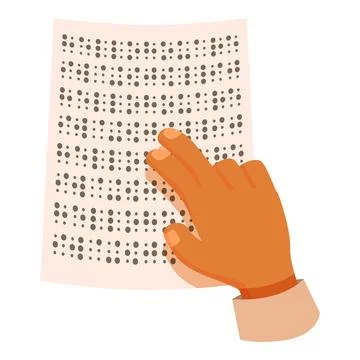 Close up of hand reading braille text on paper Stock Illustration