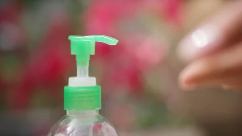 Close-up of hand sanitizer Stock Footage 127042784